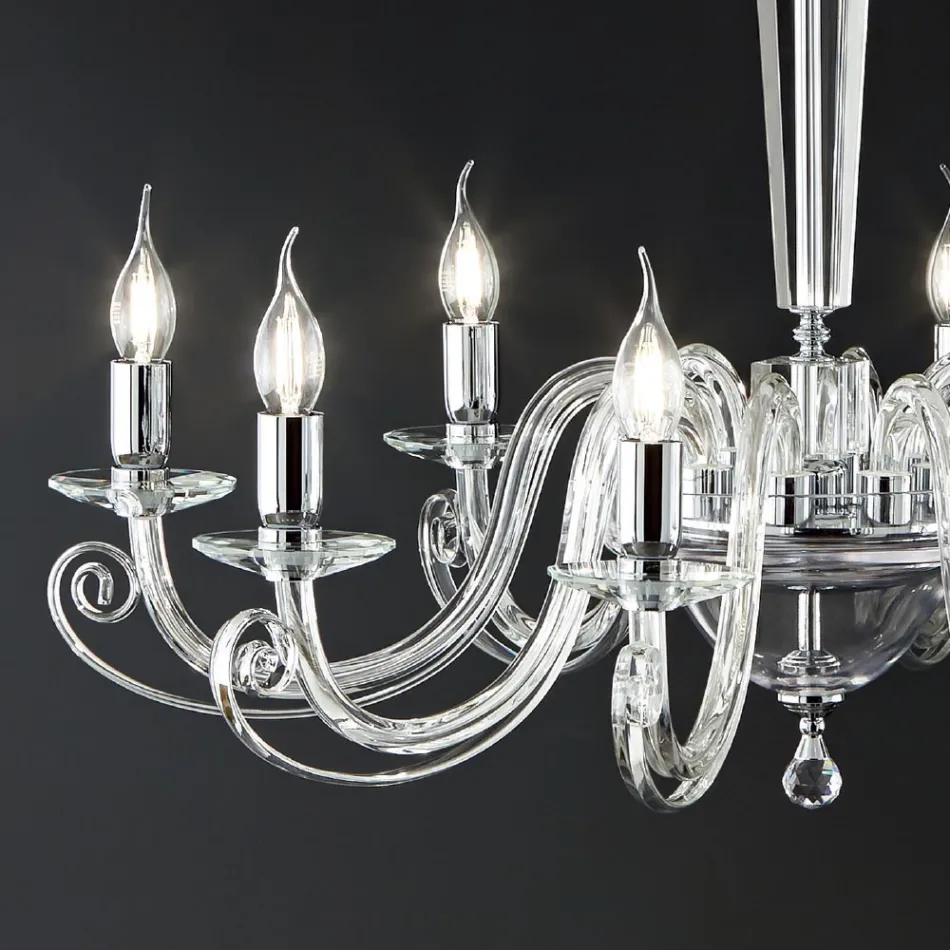 Clássico 8 Luzes Candelabro Italiano Artesanal Vidro e Cristal - Malásia Viadurini