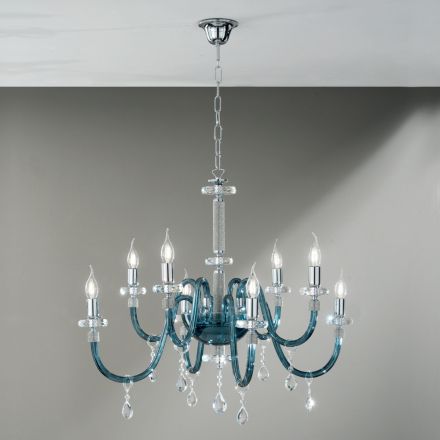 Candelabro 8 Luzes Clássico Italiano Vidro Cerceta Artesanal - Similo Viadurini