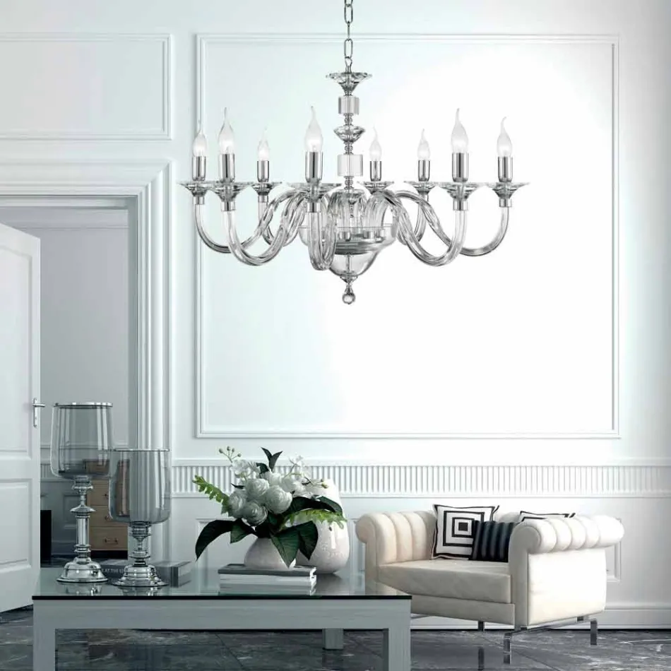 Lustre de vidro 8 desgin luzes com decorações de cristal Ivy Viadurini