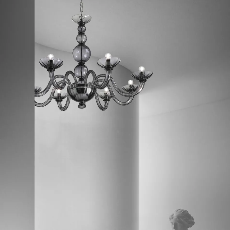 Lustre 8 Luzes em Veneza Vidro e Metal Made in Italy - Foscarino Viadurini