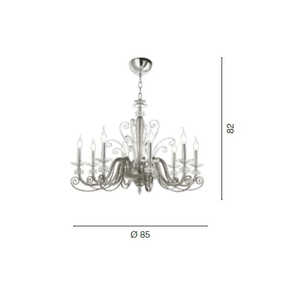 Candelabro de 8 Luzes em Vidro Soprado e Cristal de Luxo Clássico - Cassea Viadurini