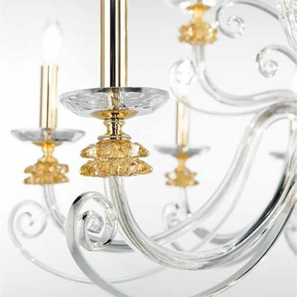 Candelabro de 8 Luzes em Vidro Soprado e Cristal de Luxo Clássico - Cassea Viadurini