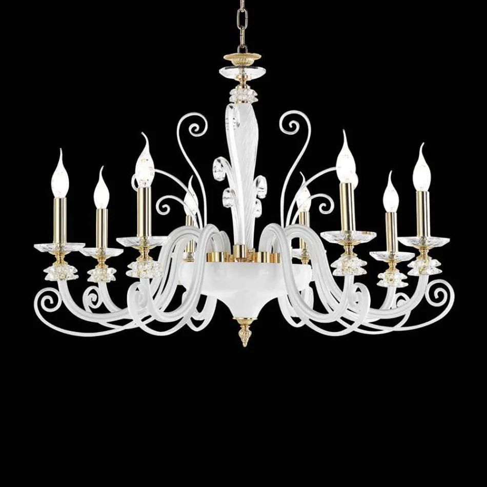 Candelabro de 8 Luzes em Vidro Soprado e Cristal de Luxo Clássico - Cassea Viadurini