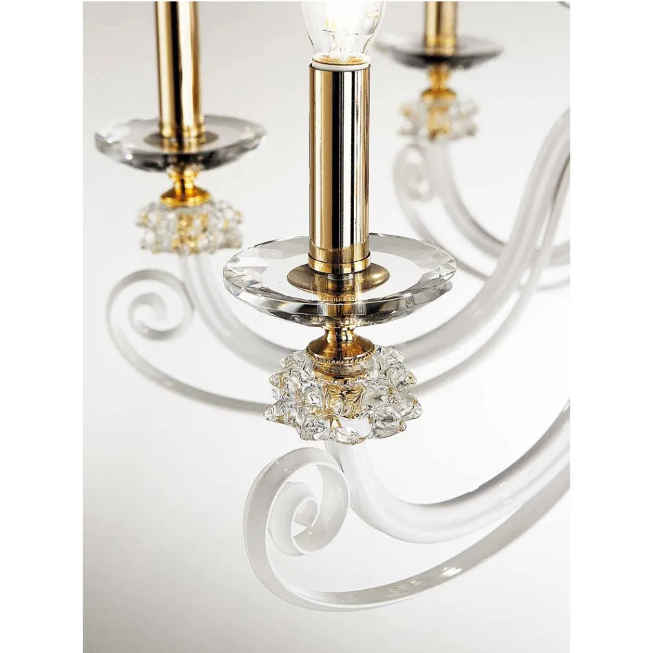 Candelabro de 8 Luzes em Vidro Soprado e Cristal de Luxo Clássico - Cassea Viadurini