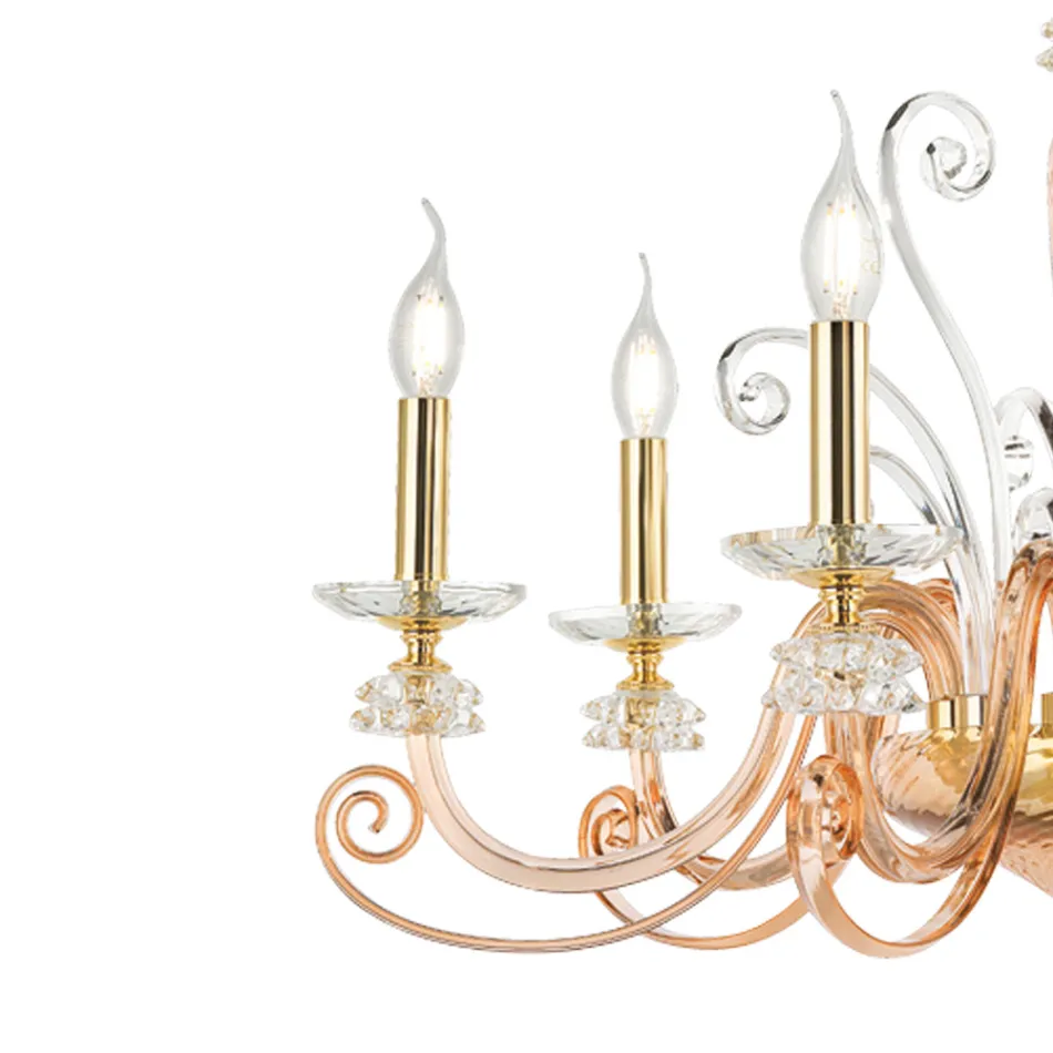 Candelabro de 8 Luzes em Vidro Soprado e Cristal de Luxo Clássico - Cassea Viadurini