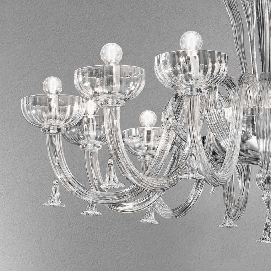 Lustre de vidro veneziano feito à mão 12 luz, feito na Itália - Regina Viadurini