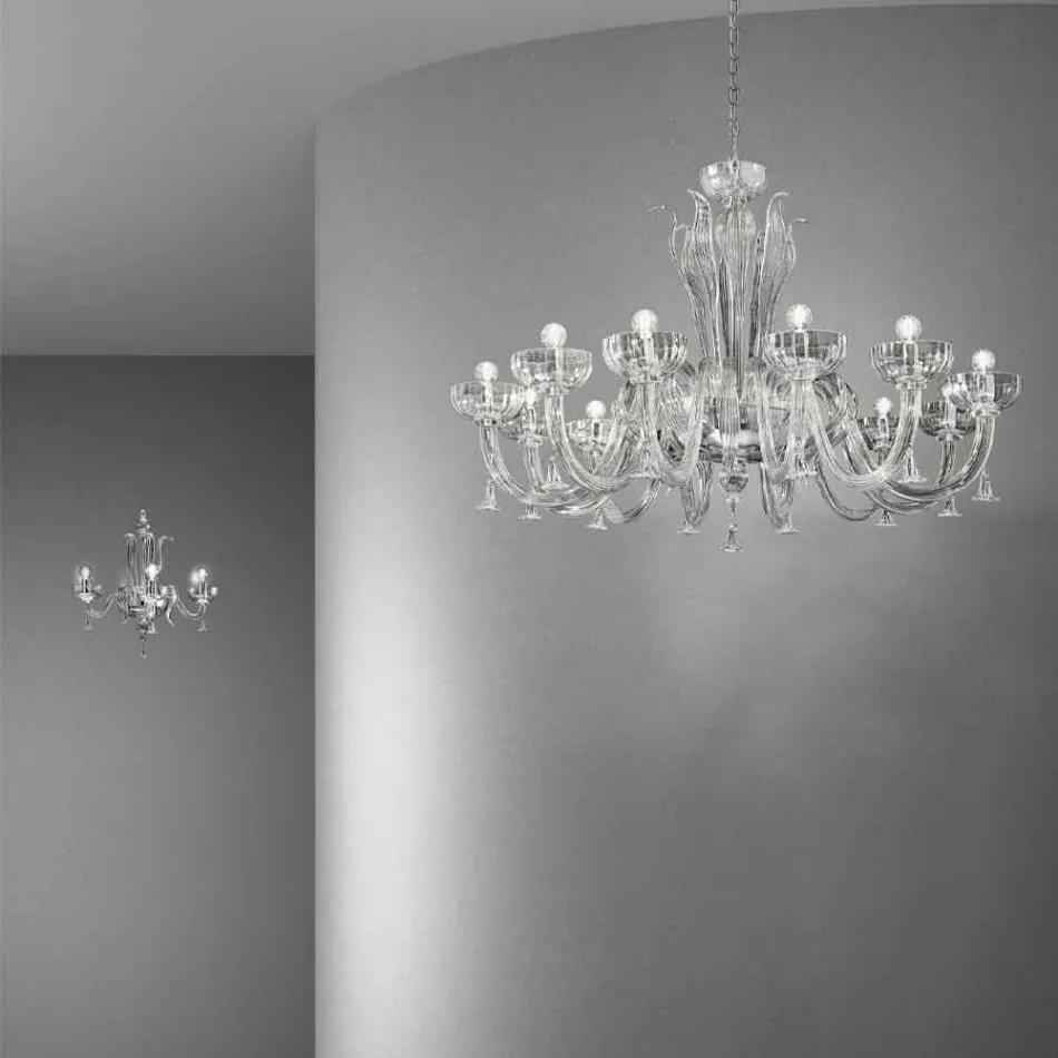 Lustre de vidro veneziano feito à mão 12 luz, feito na Itália - Regina Viadurini