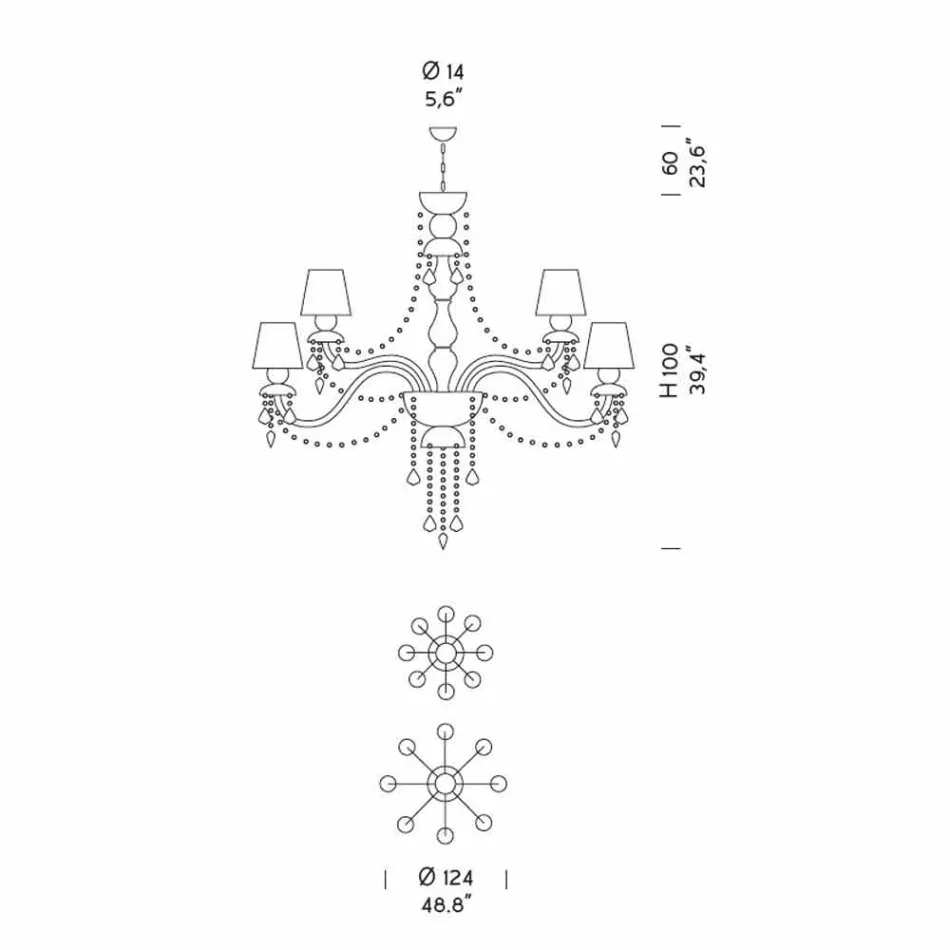 Lustre com 16 Luzes Feito à Mão em Vidro Veneza, Fabricado na Itália - Milagros Viadurini