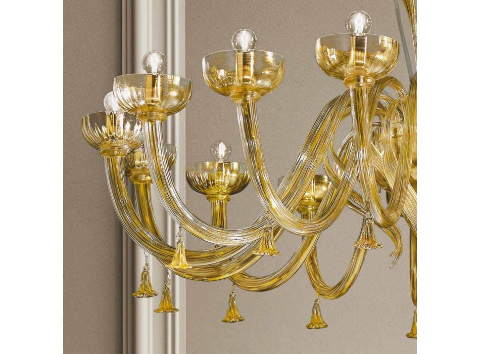 Candelabro de 16 luzes em vidro veneziano e ouro, feito à mão na Itália - Regina