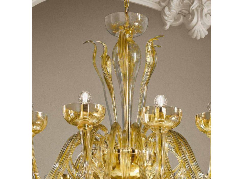 Candelabro de 16 luzes em vidro veneziano e ouro, feito à mão na Itália - Regina Viadurini