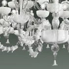 Lustre com 27 Luzes em Vidro Branco Veneza, Feito à Mão na Itália - Regina Viadurini