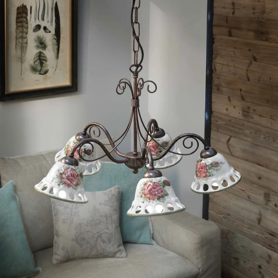 Candelabro de cerâmica artesanal de 3 ou 5 luzes com Passanastri - Nápoles Viadurini