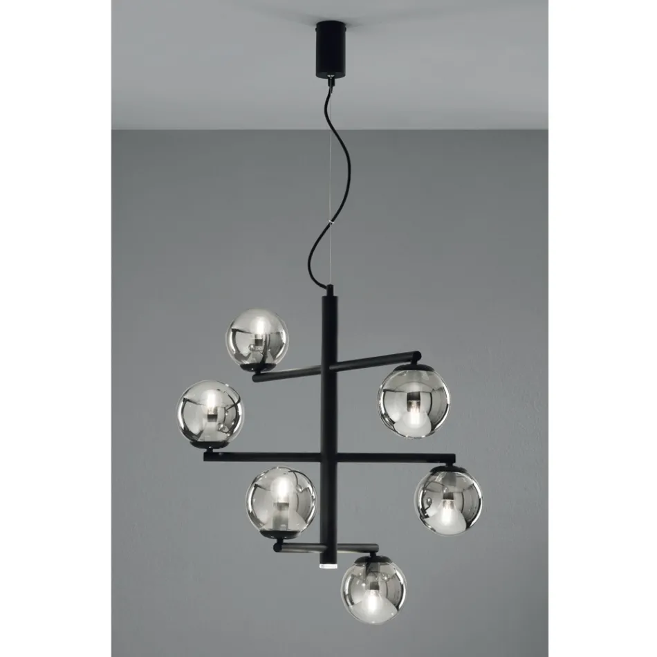 Lustre 6 Luzes em Metal Pintado com Difusores de Vidro - Lido Viadurini
