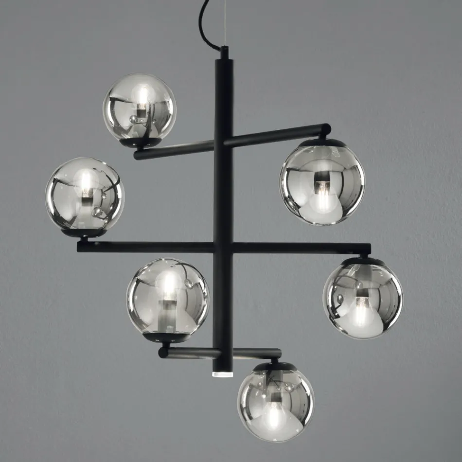 Lustre 6 Luzes em Metal Pintado com Difusores de Vidro - Lido Viadurini