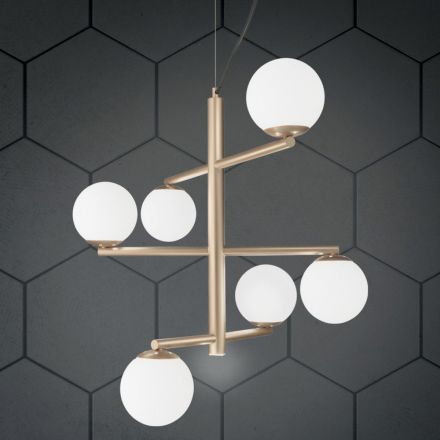 Lustre 6 Luzes em Metal Pintado com Difusores de Vidro - Lido Viadurini
