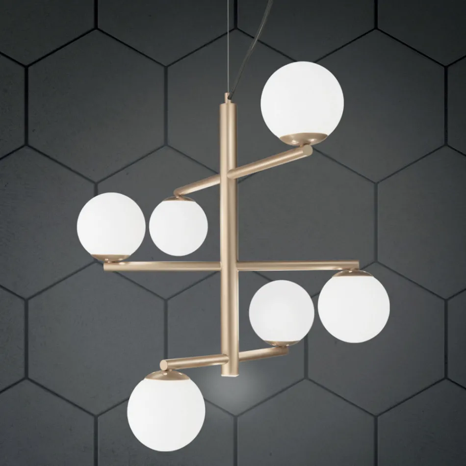 Lustre 6 Luzes em Metal Pintado com Difusores de Vidro - Lido Viadurini
