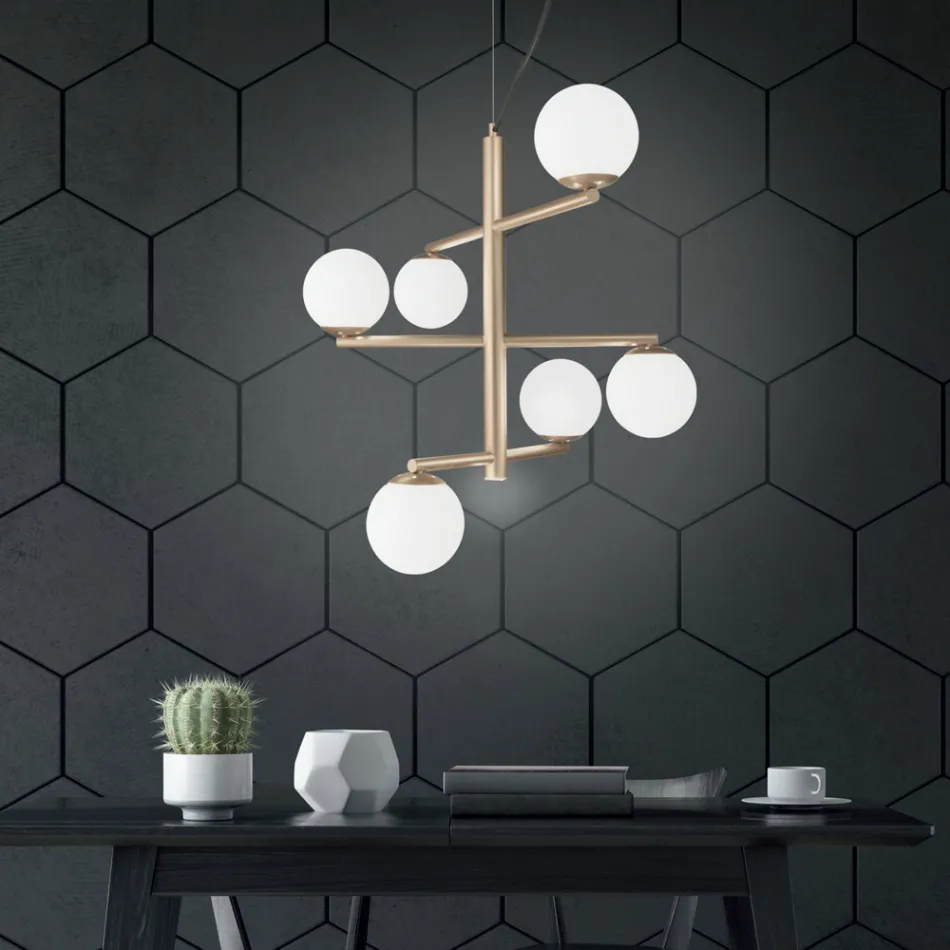 Lustre 6 Luzes em Metal Pintado com Difusores de Vidro - Lido Viadurini