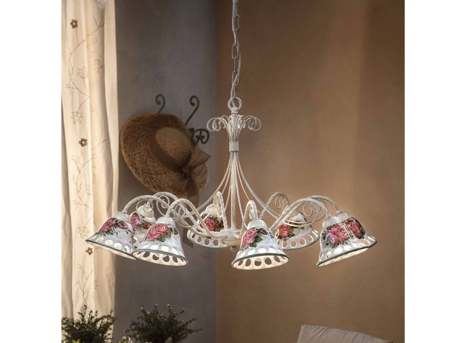 Candelabro de cerâmica artesanal 8 luzes com Passanastri - Nápoles Viadurini