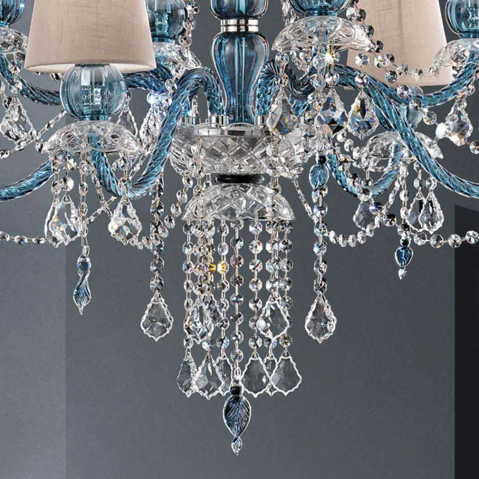 Candelabro de 8 luzes em vidro veneziano feito à mão, feito na Itália - Milagros Viadurini