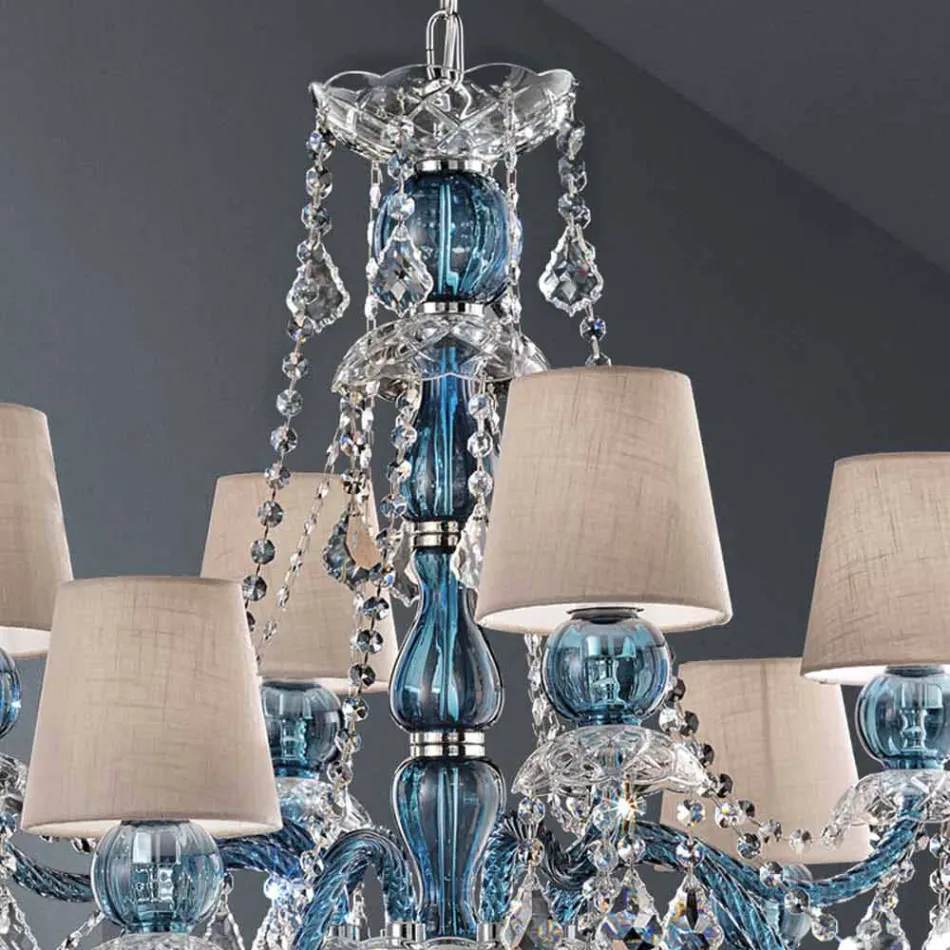 Candelabro de 8 luzes em vidro veneziano feito à mão, feito na Itália - Milagros Viadurini