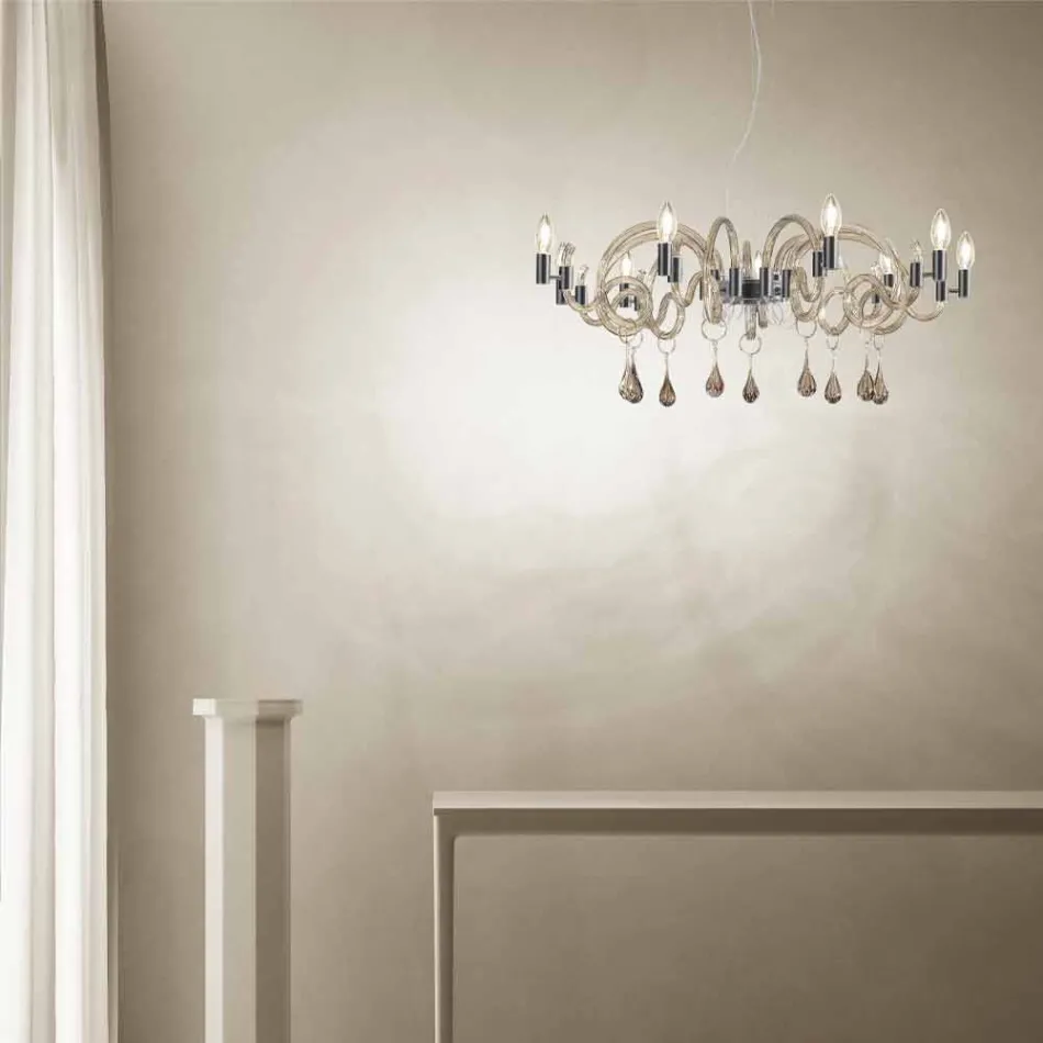 9 Lustre de vidro leve feito à mão em Veneza, feito na Itália - Bernadette Viadurini