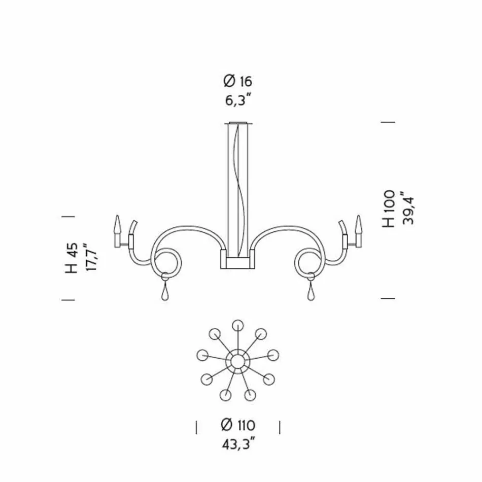 9 Lustre de vidro leve feito à mão em Veneza, feito na Itália - Bernadette Viadurini