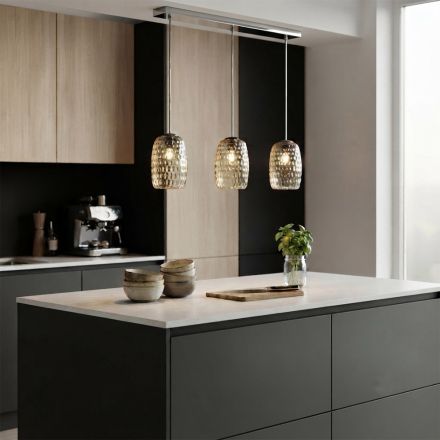 Lustre de vidro soprado à mão com duas ou três luzes, fabricado na Itália - Sibilla Viadurini
