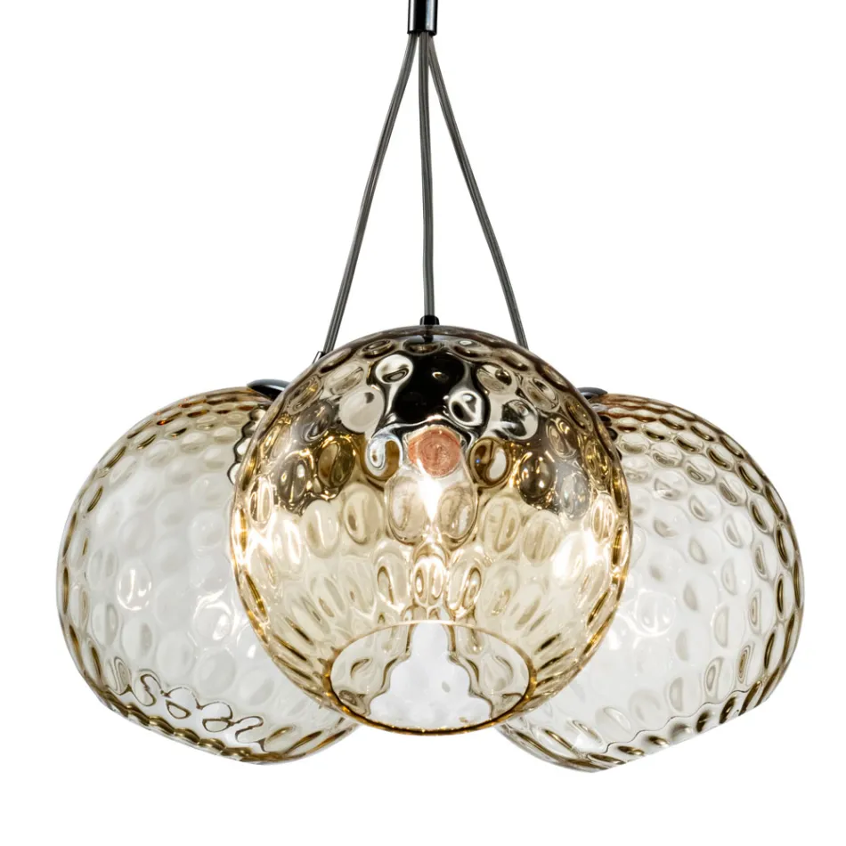 Lustre veneziano de três luzes em vidro soprado, modelo Bouquet, fabricado na Itália - Lucilla Viadurini