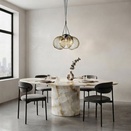 Lustre veneziano de três luzes em vidro soprado, modelo Bouquet, fabricado na Itália - Lucilla Viadurini