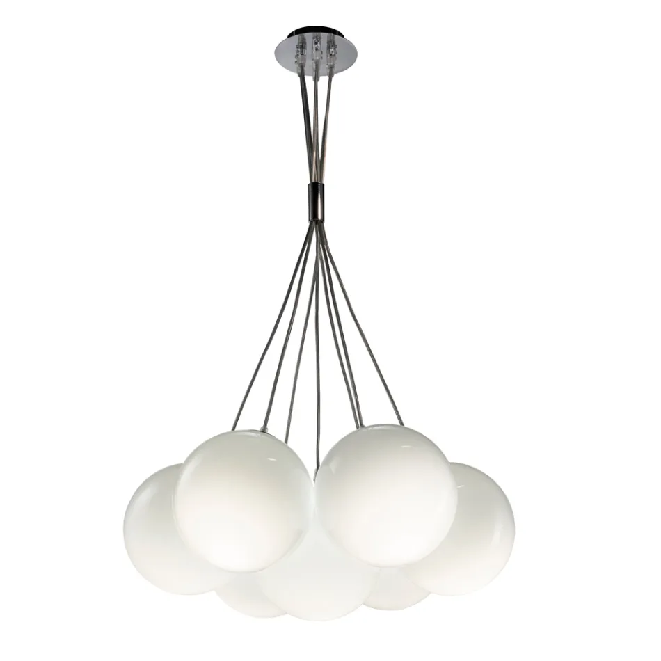 Lustre Althea de sete luzes em vidro polido ou acetinado, fabricado na Itália. Viadurini