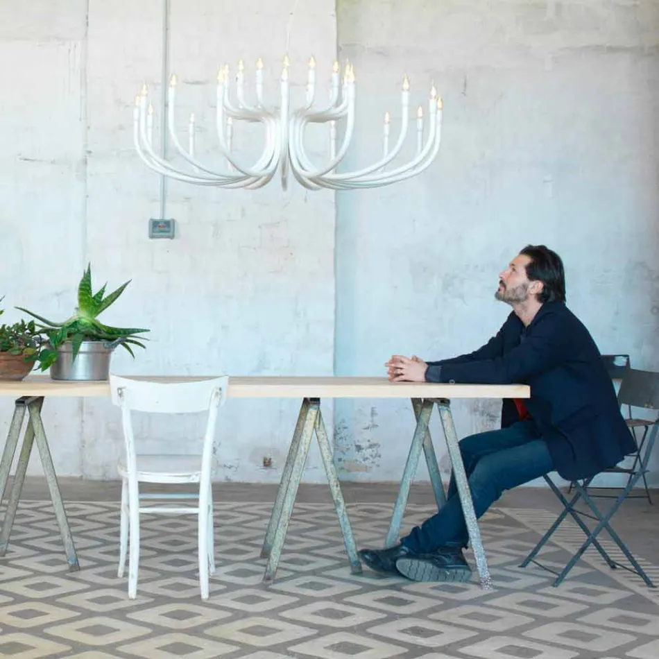 Lustre Suspenso com 16 ou 32 Luzes em Alumínio Branco ou Preto - Alviso Viadurini
