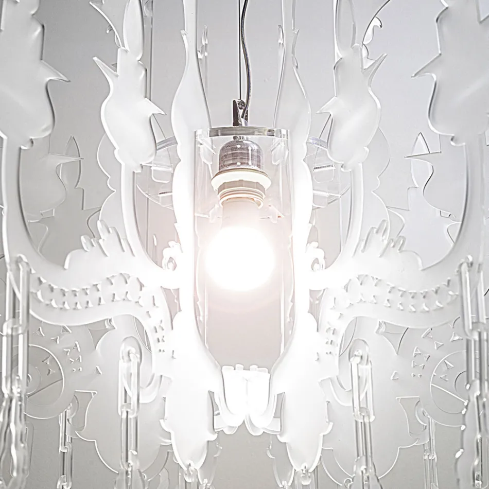 Luminária pendente em plexiglass branco acetinado, fabricada na Itália - Luca Viadurini