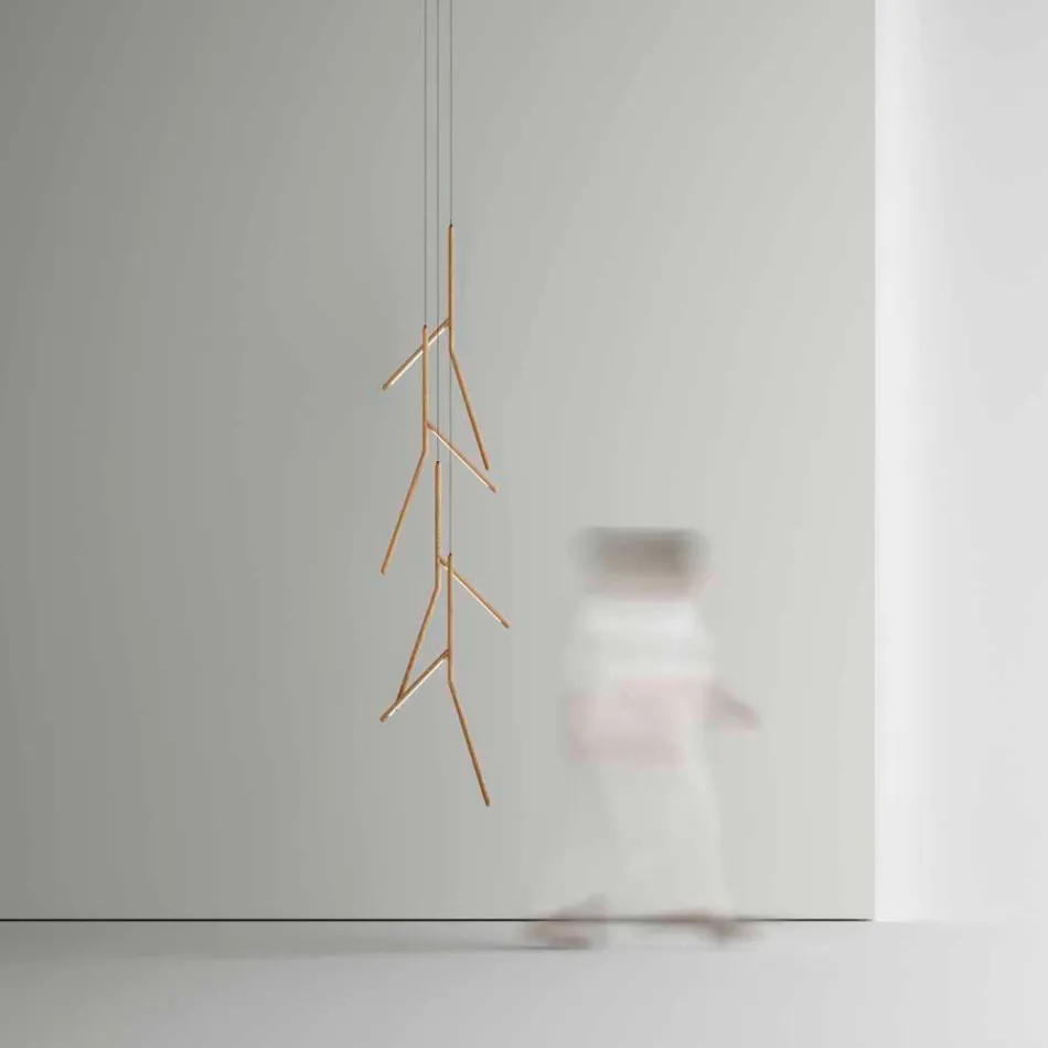 Lustre de suspensão com roseta de madeira exclusiva feita na Itália - Orlov Viadurini