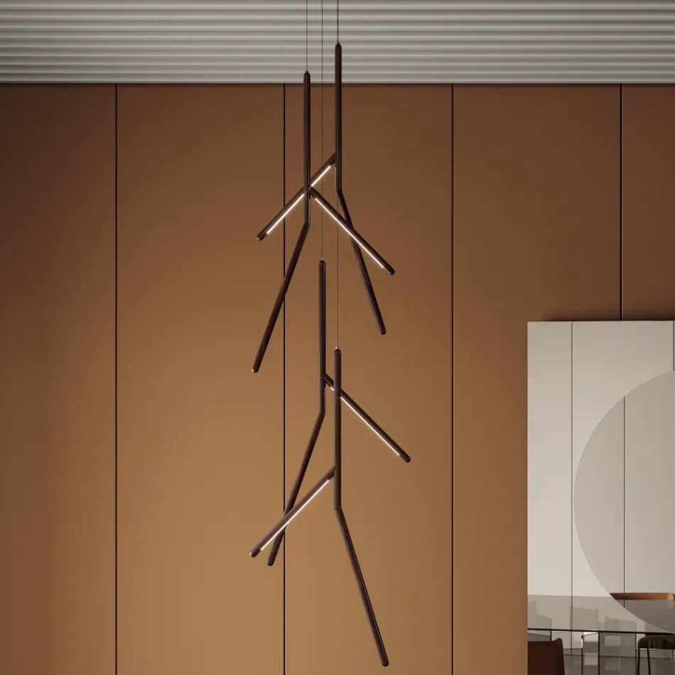 Lustre de suspensão com roseta de madeira exclusiva feita na Itália - Orlov Viadurini