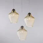 Luminária pendente Alnitak com 3 lâmpadas, vidro preto e estrutura metálica. Viadurini