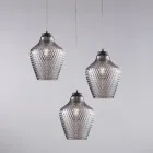 Luminária pendente Alnitak com 3 lâmpadas, vidro preto e estrutura metálica. Viadurini