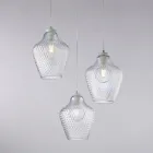 Luminária pendente Alnitak com 3 lâmpadas, vidro preto e estrutura metálica. Viadurini