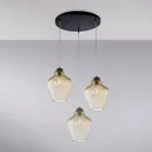 Luminária pendente Alnitak com 3 lâmpadas, vidro preto e estrutura metálica. Viadurini