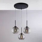 Luminária pendente de metal e vidro preto com 3 lâmpadas - Betelgeuse Viadurini