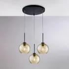 Luminária pendente de metal e vidro preto com 3 lâmpadas - Betelgeuse Viadurini