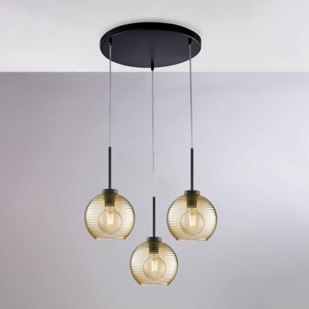 Luminária pendente de metal e vidro preto com 3 lâmpadas - Betelgeuse Viadurini