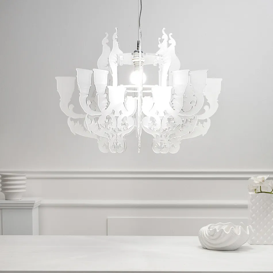 Luminária pendente em plexiglass branco acetinado, fabricada na Itália - Gea Viadurini