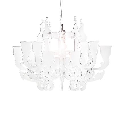 Luminária pendente em plexiglass branco acetinado, fabricada na Itália - Gea Viadurini