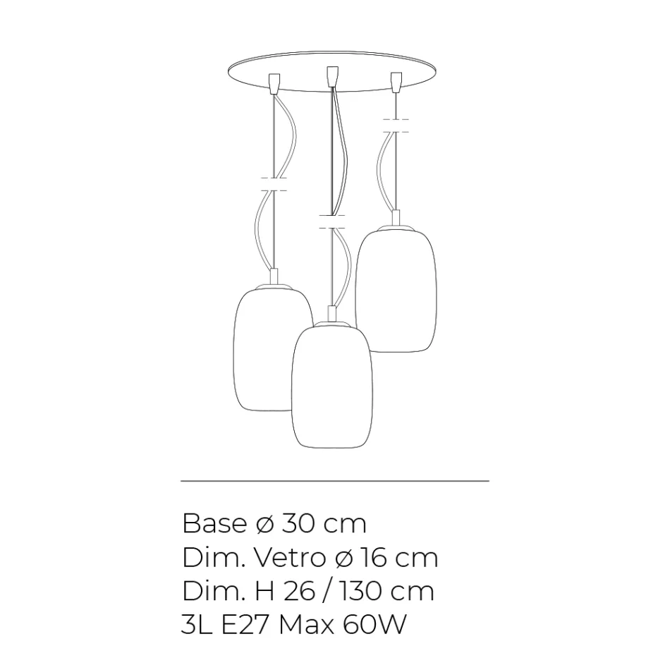 Lustre de três luzes com barra circular em vidro soprado, fabricado na Itália - Soffio Viadurini