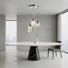 Lustre de três luzes com barra circular em vidro soprado, fabricado na Itália - Soffio Viadurini