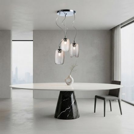 Lustre de três luzes com barra circular em vidro soprado, fabricado na Itália - Soffio Viadurini