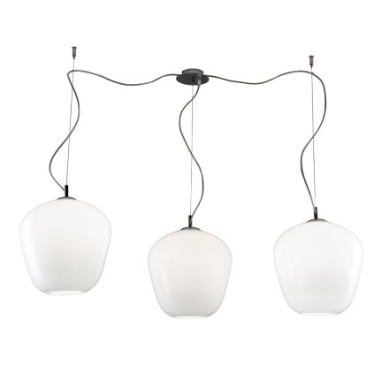 Lustre grande de três luzes descentrado em vidro soprado, fabricado na Itália - Elisia Viadurini