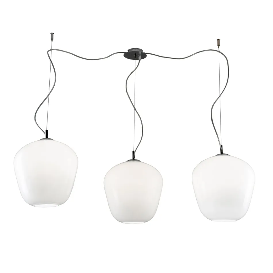 Lustre grande de três luzes descentrado em vidro soprado, fabricado na Itália - Elisia Viadurini