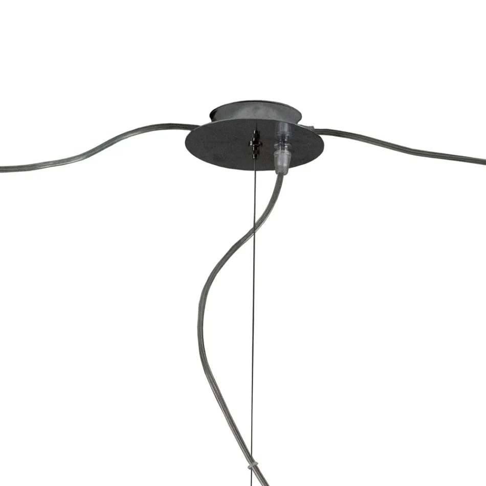 Lustre grande de três luzes descentrado em vidro soprado, fabricado na Itália - Elisia Viadurini
