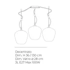 Lustre grande de três luzes descentrado em vidro soprado, fabricado na Itália - Elisia Viadurini